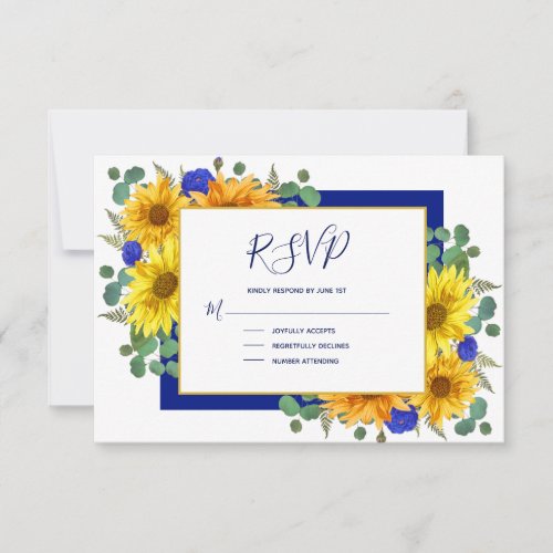 Rustic Sunflower Royal Blue Roses Country Wedding RSVP Card