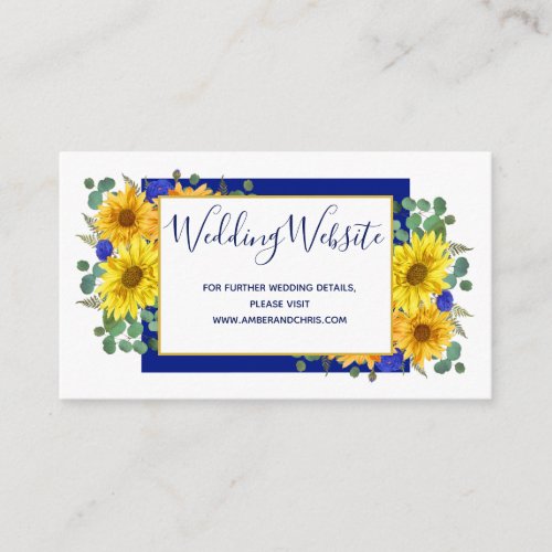 Rustic Sunflower Royal Blue Roses Wedding Website Enclosure Card