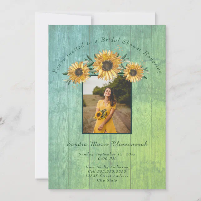 Rustic Sunflower Sage Wood Wedding Bridal Shower I Invitation | Zazzle