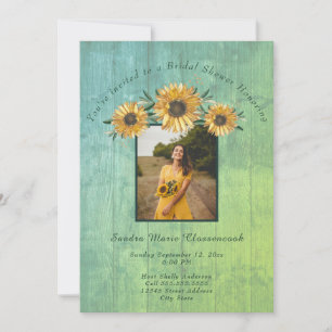 Rustic Sunflower Sage Wood Wedding Bridal Shower I Invitation