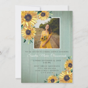 Rustic Sunflower Sage Wood Wedding Bridal Shower Invitation