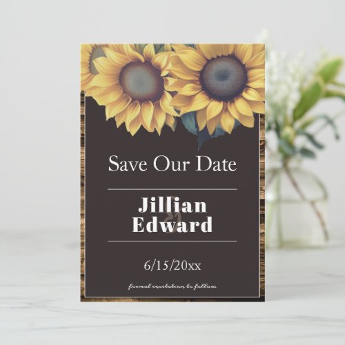 Rustic Sunflower Save the Date Announcement