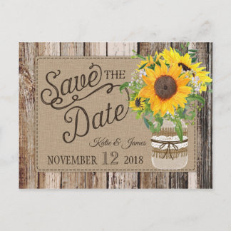 Rustic Sunflower Save the Date Announcement Postcard