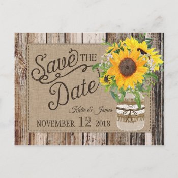 Rustic Sunflower Save The Date Announcement Postcard by NouDesigns at Zazzle
