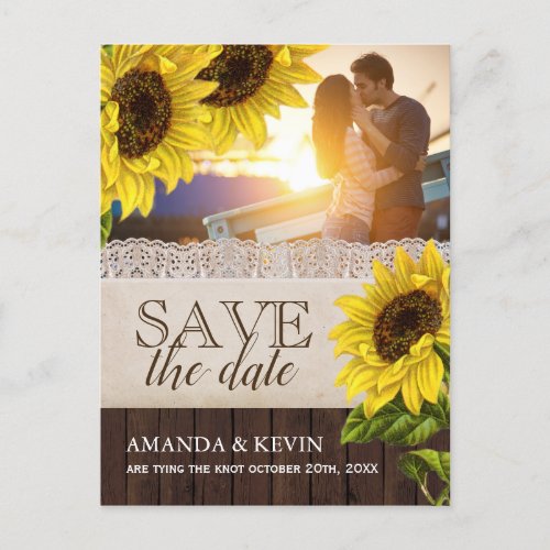 Rustic Sunflower Save the Date Announcement Postcard