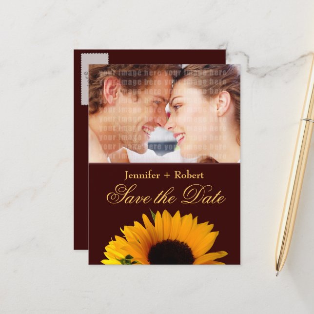 Rustic Sunflower Save the Date Announcement Postcard (Front/Back In Situ)