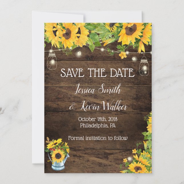 Rustic Sunflower Save the Date Cards (Front)