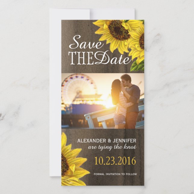 Rustic Sunflower Save the Date Photo Cards (Front)