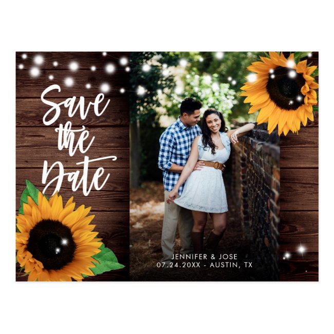 Rustic Sunflower Save The Date Photo Postcards