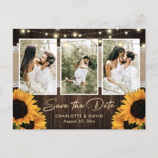 Rustic Sunflower Save The Date Photo Postcards