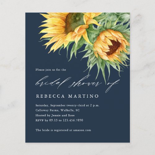 Rustic Sunflower Script Bridal Shower Invitations