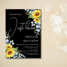 Rustic Sunflower Script Just Love Black Wedding