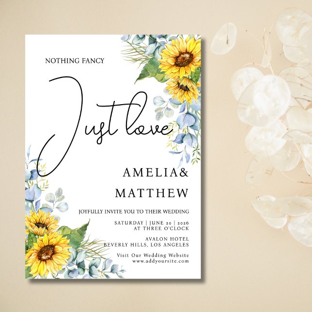 Rustic Sunflower Script Just Love Greenery Wedding Invitation (Rustic Sunflower Script Just Love Greenery Wedding Invitation)