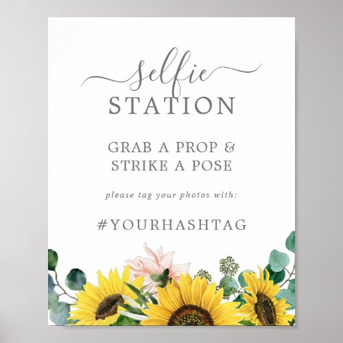Rustic Sunflower Selfie Station Wedding Hashtag Poster