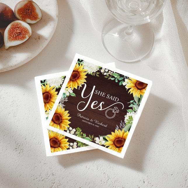 Rustic Sunflower She Said Yes Engagement Party Napkins (Creator Uploaded)