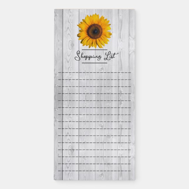 Rustic Sunflower Shopping List Magnetic Notepad (Front)