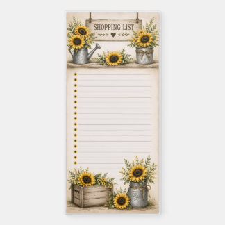 Rustic Sunflower Shopping List Magnetic Notepad