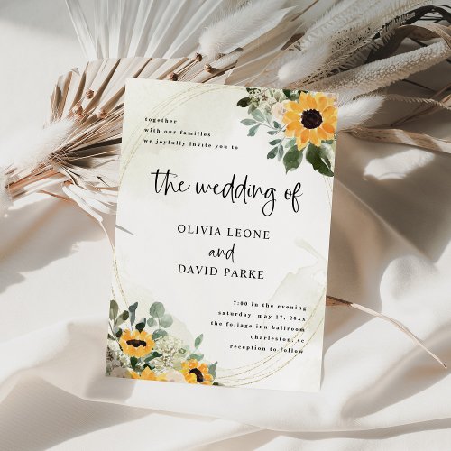 Rustic Sunflower  Simple Watercolor Wedding Invitation