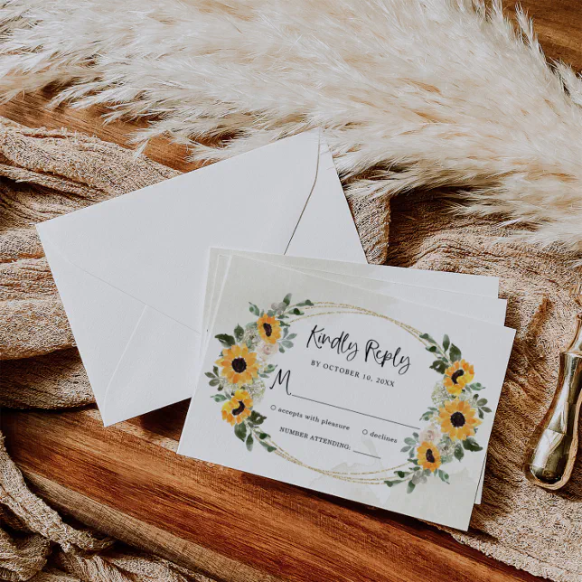 Rustic Sunflower Simple Watercolor Wedding Rsvp Card Zazzle