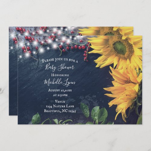 Rustic Sunflower Slate and Lights Baby Shower Invitation