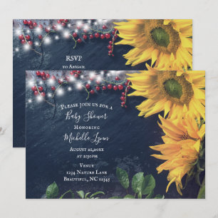 Rustic Sunflower, Slate and Lights Baby Shower Invitation