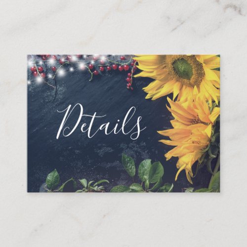 Rustic Sunflower Slate and Lights Country Wedding Enclosure Card