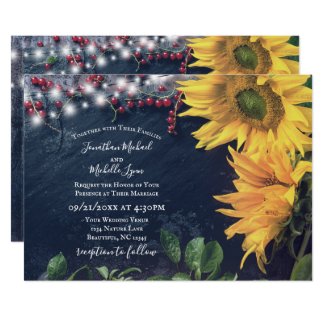 Rustic Sunflower, Slate and Lights Country Wedding Invitation