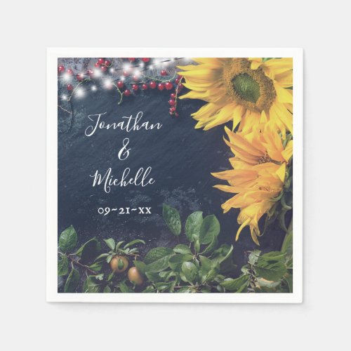 Rustic Sunflower Slate and Lights Country Wedding Napkins