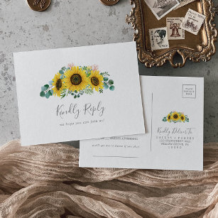 Rustic Sunflower Song Request RSVP Postcard