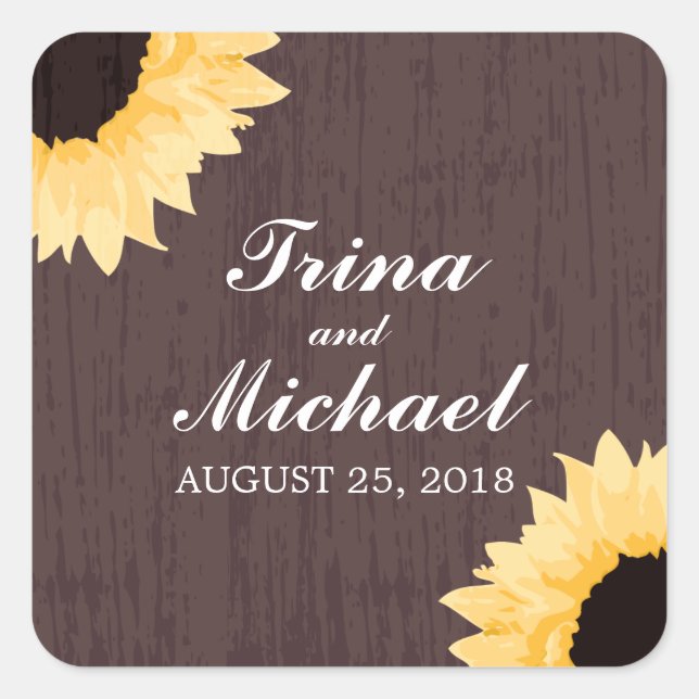 Rustic Sunflower Splendor  | Wedding Square Sticker (Front)