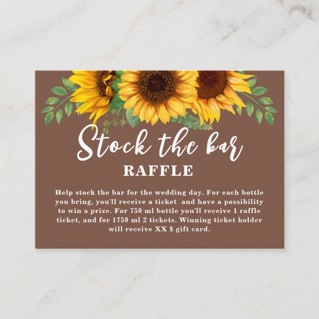 Rustic Sunflower Stock the bar Bridal Shower Enclosure Card (Front)