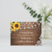 Rustic Sunflower String Light Bridal Shower Recipe Postcard (Standing Front)
