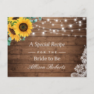Rustic Sunflower String Light Bridal Shower Recipe Postcard