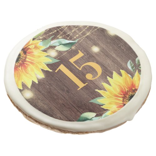 Rustic Sunflower String Light Quinceaera Birthday Sugar Cookie