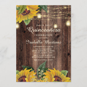 Rustic Sunflower String Light Surprise Quinceanera Invitation