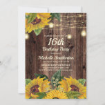 Rustic Sunflower String Lights 16th Birthday Invitation<br><div class="desc">Rustic wood,  yellow sunflowers with greenery,  and sparkling string lights and lanterns 16th birthday party invitation for women.  Contact us for help with customization or to request matching products.</div>