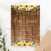 Rustic Sunflower String Lights Baby Shower Invitation