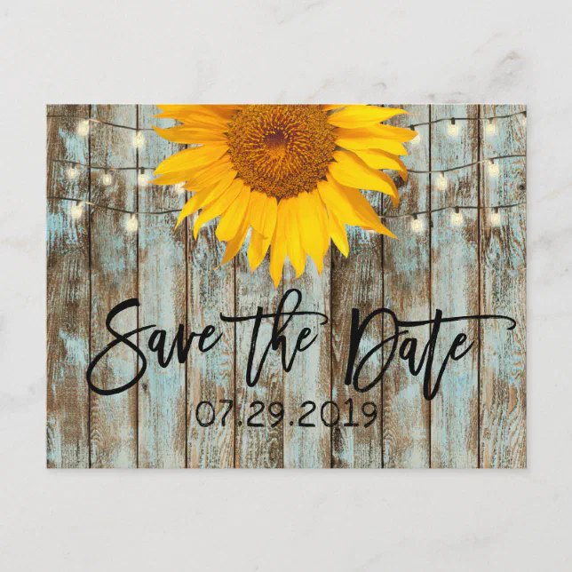 Rustic Sunflower String Lights Barn Save The Date Announcement Postcard