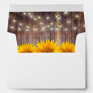 Rustic Sunflower String Lights Barn Wood Wedding Envelope