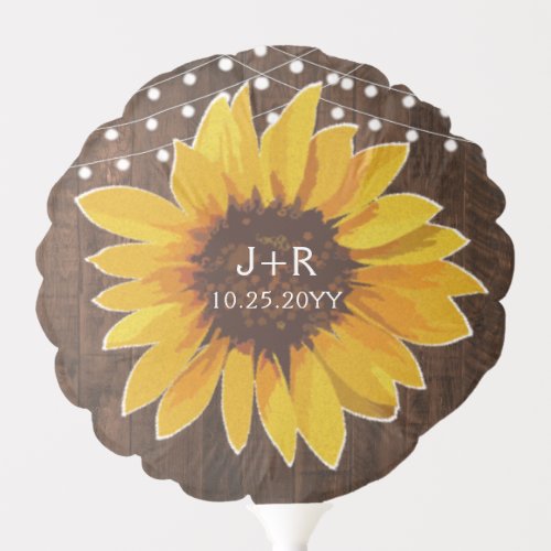 Rustic Sunflower String Lights Bridal Shower Balloon