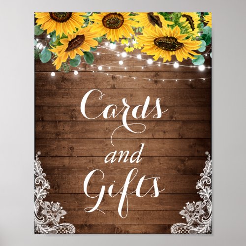 Rustic Sunflower String Lights Card and Gifts Sign - Rustic Sunflower String Lights Card and Gifts Sign Poster. 
(1) The default size is 8 x 10 inches, you can change it to a larger size.
(2) For further customization, please click the "customize further" link and use our design tool to modify this template.
(3) If you need help or matching items, please contact me.