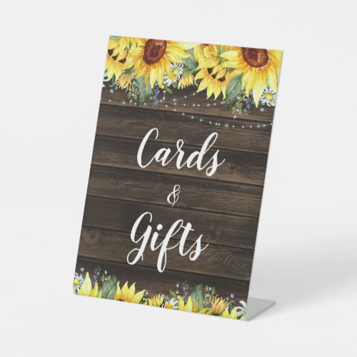 Rustic Sunflower String Lights Cards  Gifts Pedestal Sign