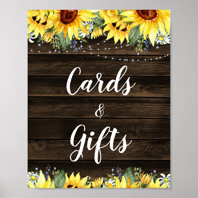 Rustic Sunflower String Lights Cards & Gifts Poster (Front)