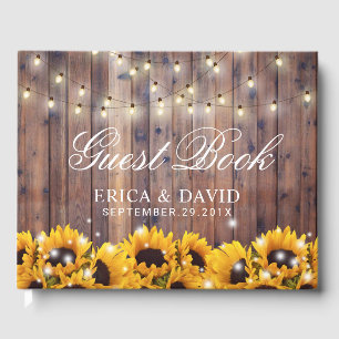 Rustic Sunflower & String Lights Country Wedding Guest Book