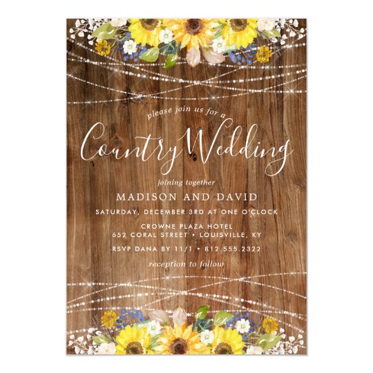 Rustic Sunflower String Lights Country Wedding Invitation Zazzle Com