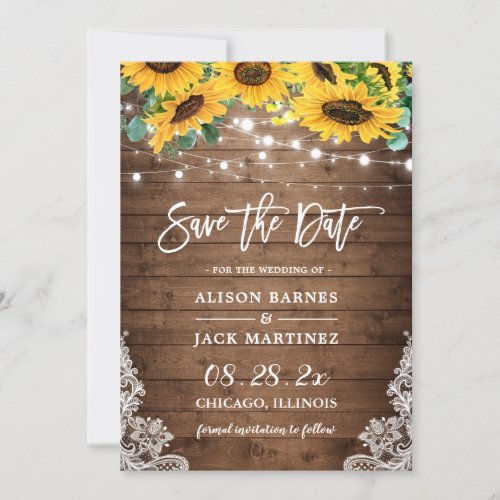 Rustic Sunflower String Lights Country Wedding Save The Date - Rustic Sunflower String Lights Country Wedding Save the Date Card. For further customization, please click the "customize further" link and use our design tool to modify this template.