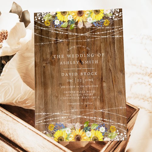 Wedding Invitations 17 Rustic Sunflower String Lights Floral Wedding Invitation