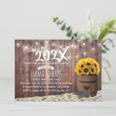 Rustic Sunflower & String Lights Graduation Party Invitation (Standing Front)
