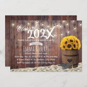 Rustic Sunflower & String Lights Graduation Party Invitation (Front/Back)