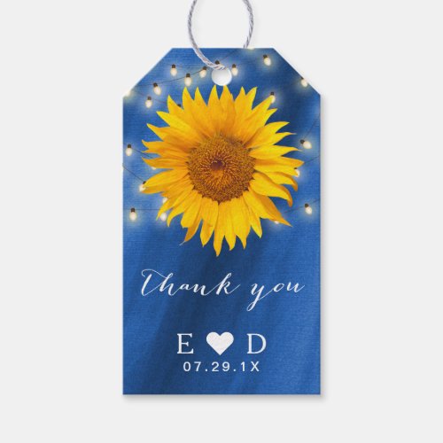 Rustic Sunflower String Lights Navy Wedding Favor Gift Tags